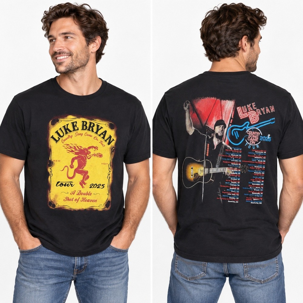 Luke Bryan A Double Shot of Heaven Tour Tee 2025 Black Graphic Mens Large TShirt